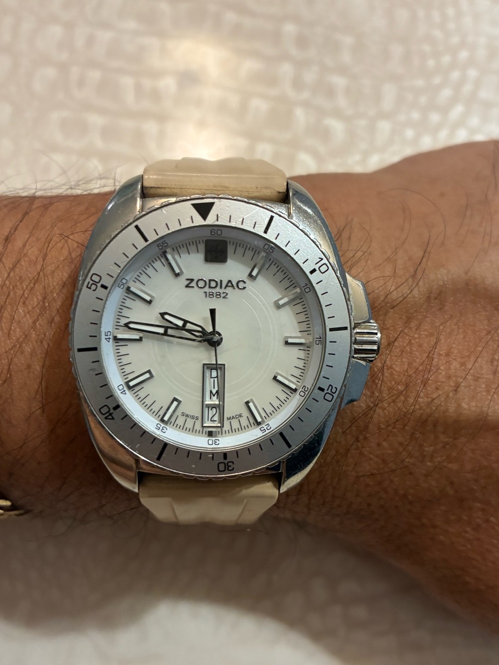 Zodiac Cream Watch with Silver Accents